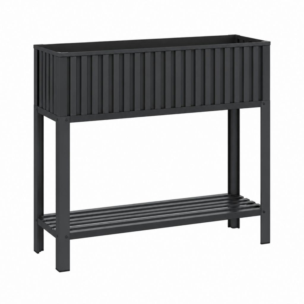 Hochbeet Pflanzkübel rechteckig Schwarz pulverbeschichteter Stahl 80 x 30 x 100 cm