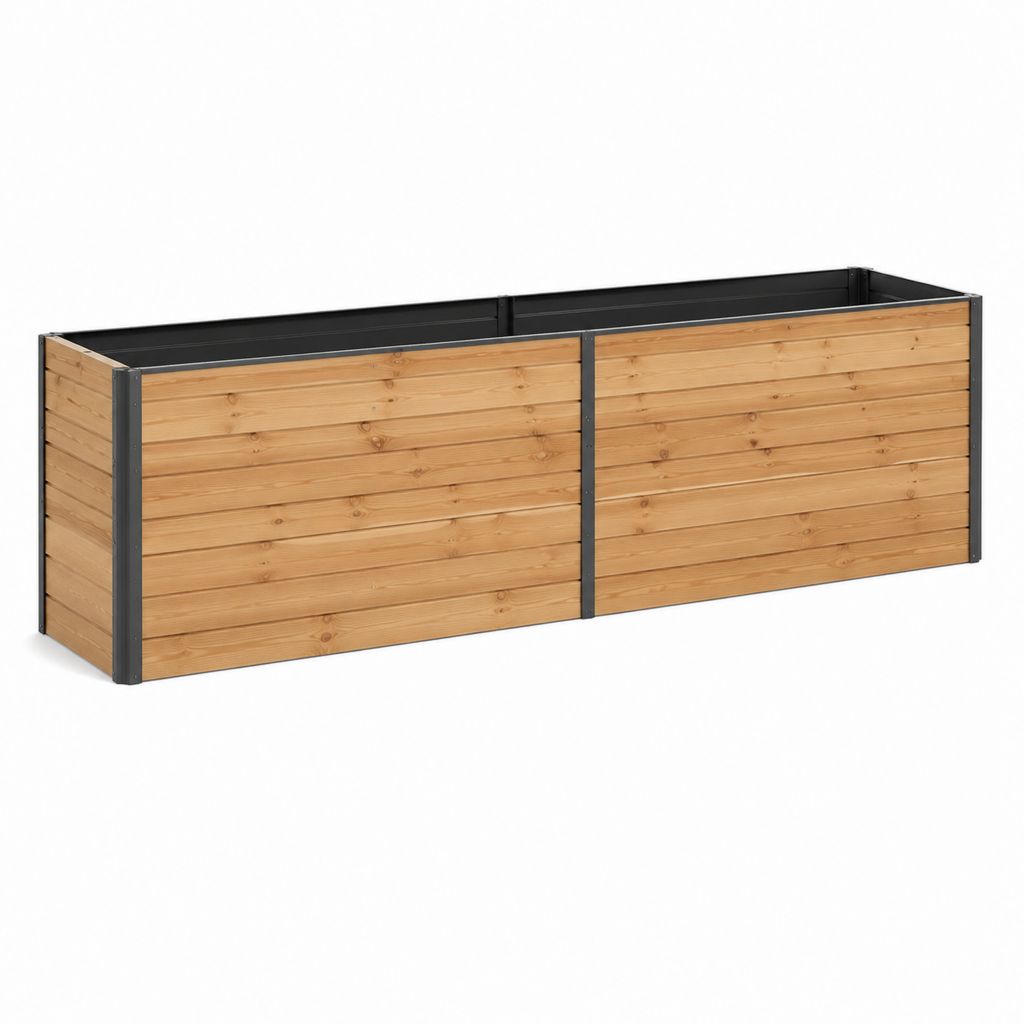 Hochbeet rechteckig Braun Schwarz aus Kiefernholz und pulverbeschichtetem Stahl 200 x 60 x 60 cm