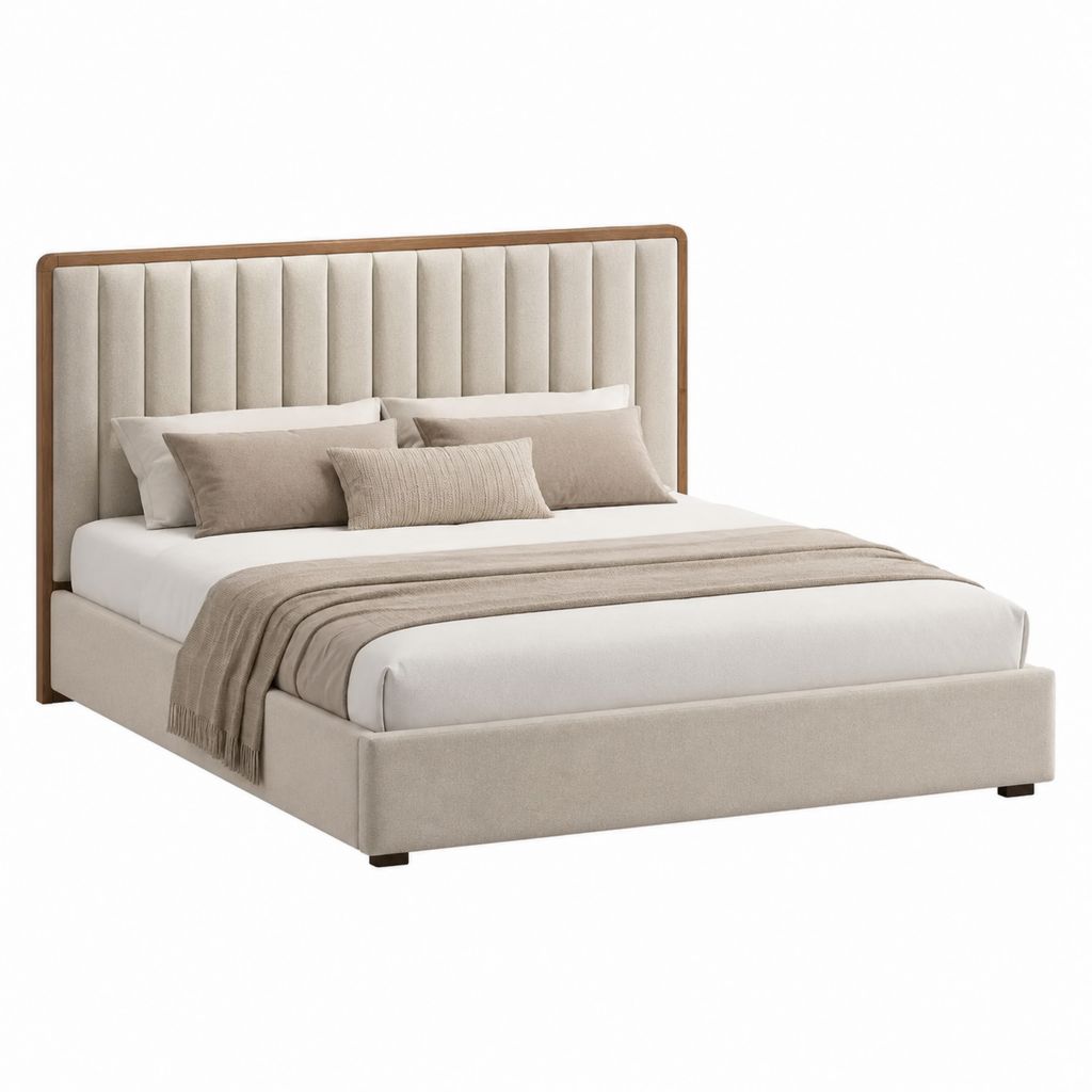 Stauraumbett 180 x 200 cm Beige mit Polyesterbezug und Holzrahmen