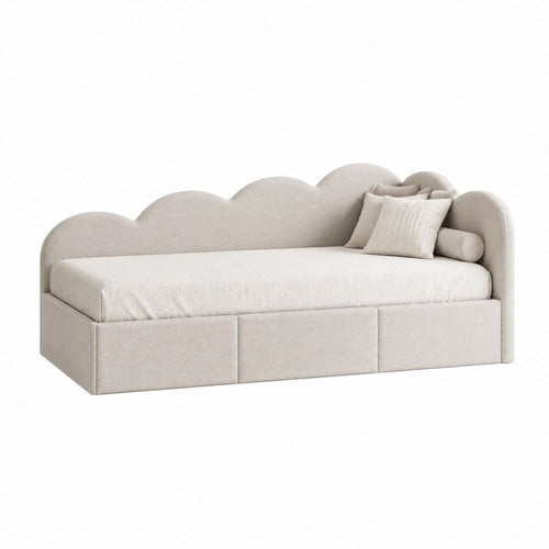 Stauraumbett 90 x 200 cm Beige mit Bouclé-Polyesterbezug und Wolkenkopfteil