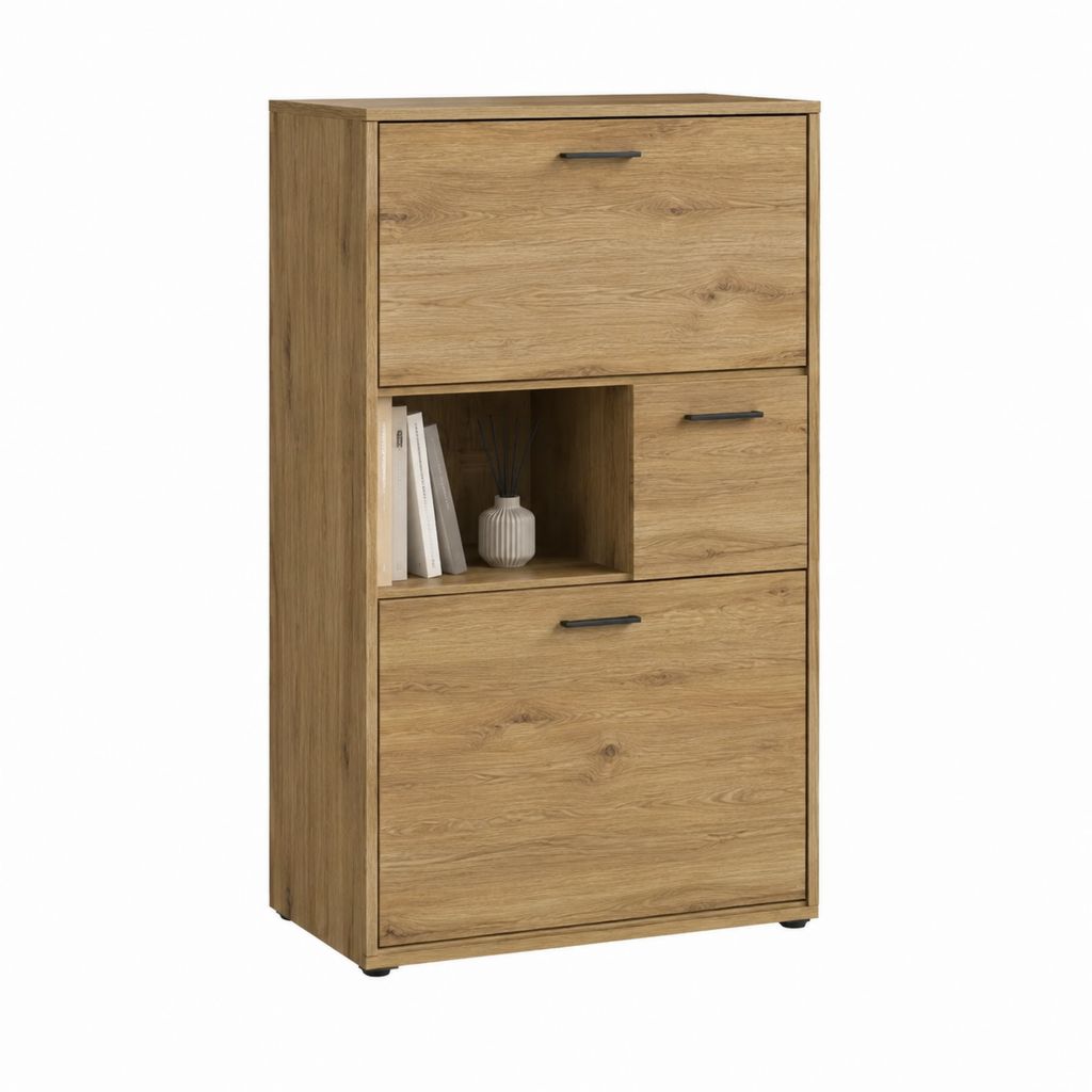 Bücherregal mit Klapptüren Eiche-Dekor Spanplatte rechteckig 60 x 40 x 120 cm