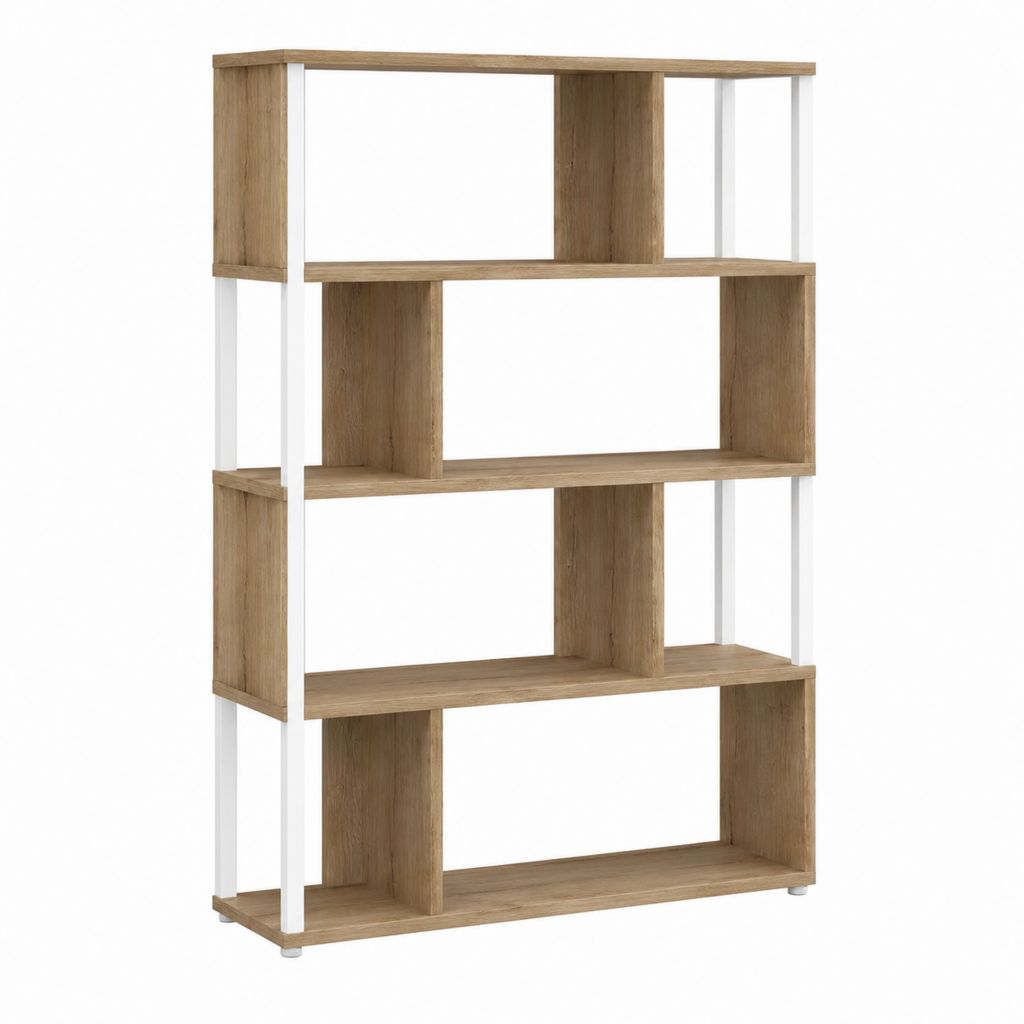 Bücherregal Standregal Eichefarben Weiß aus Spanplatte und Stahl rechteckig 60 x 30 x 140 cm