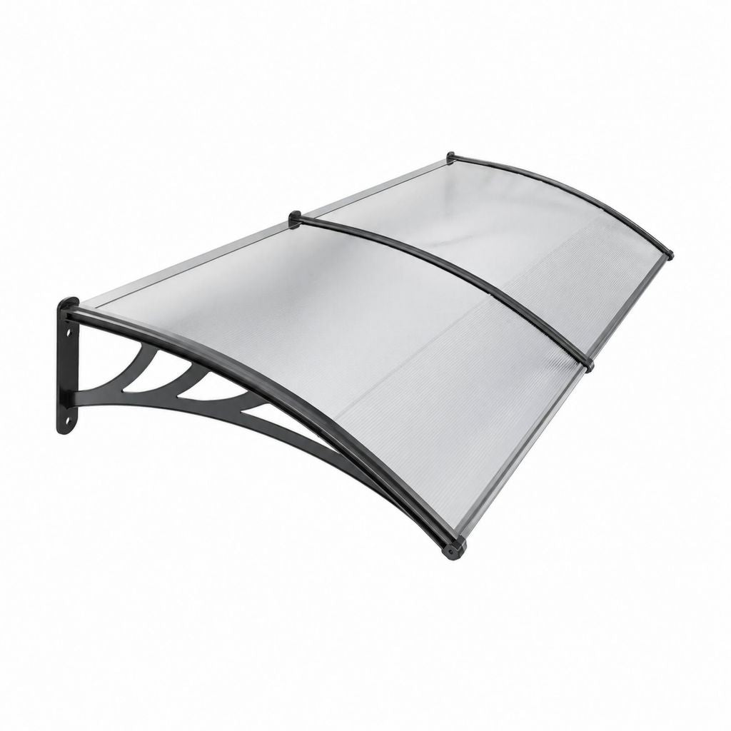 Haustürvordach Überdachung transparentes Polycarbonat schwarz gebogen 120 x 80 x 23 cm