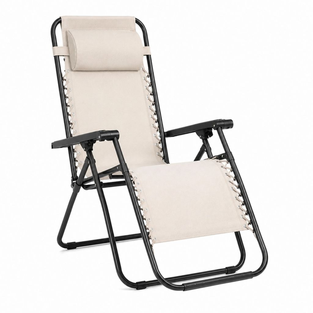 Klappbarer Relaxsessel Gartenliege Beige Polyester Stahlrohr 90 x 65 x 110 cm