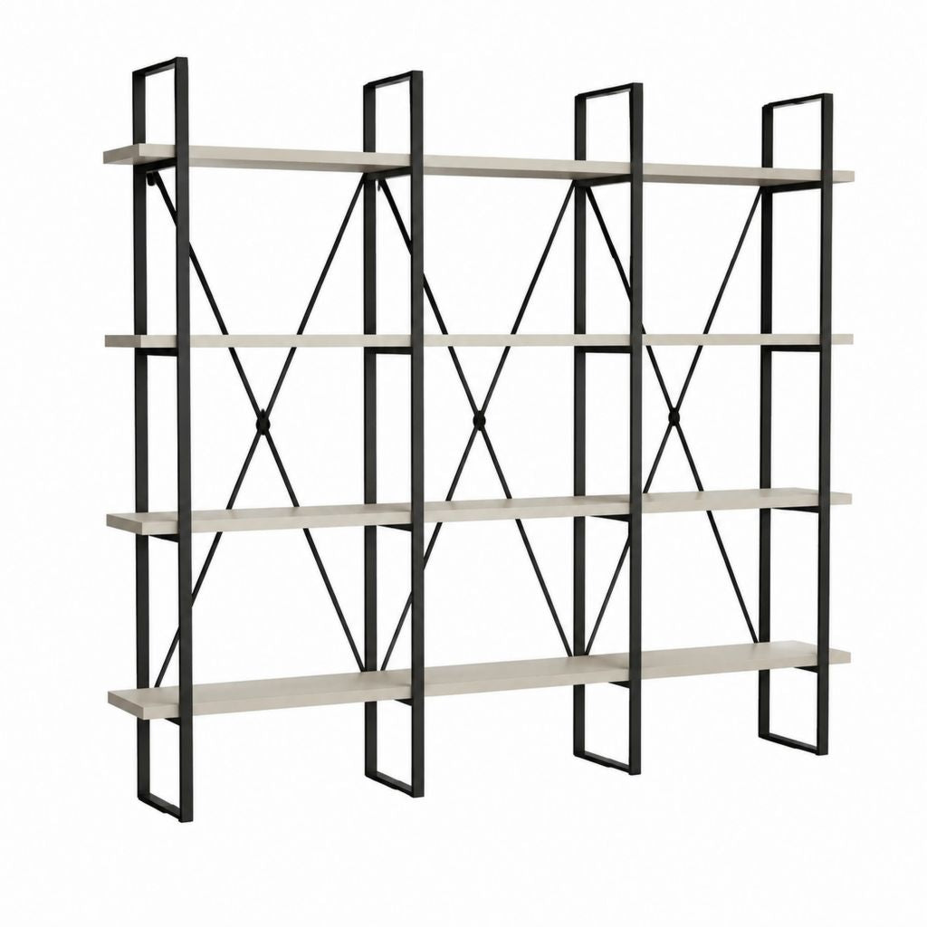 Bücherregal 4 Ebenen Schwarz Hellgrau Stahl MDF 180 x 180 x 35 cm