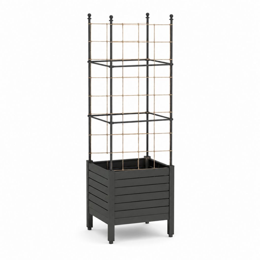 Rankpflanzkasten mit Rankgitter Schwarz Braun pulverbeschichteter Stahl rechteckig 40 x 40 x 150 cm