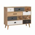 Schubladenkommode mit 9 Schubladen in Naturbraun Weiß und Anthrazit aus MDF 100 x 40 x 90 cm
