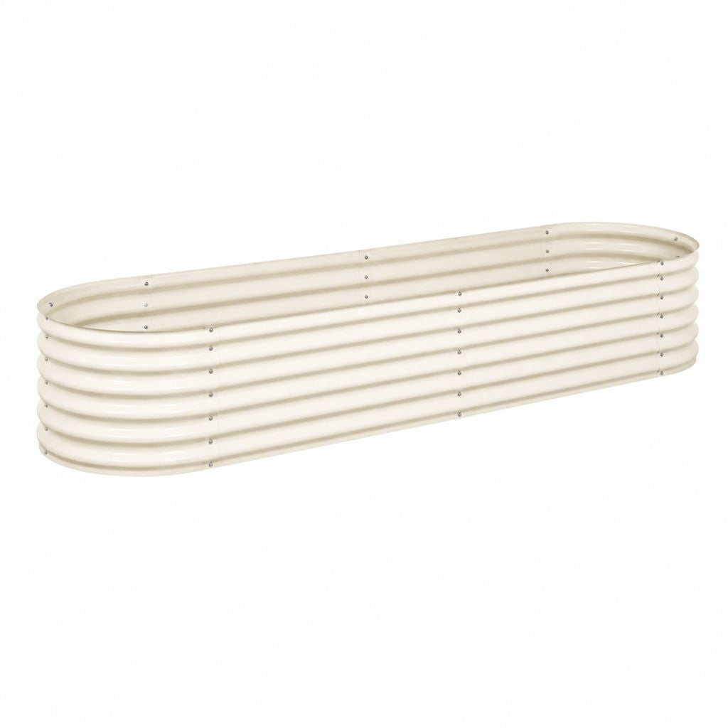 Hochbeet Cremeweiß aus verzinktem Stahl oval 240 x 60 x 60 cm