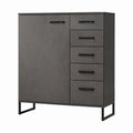 Hochkommode mit Tür und 5 Schubladen Anthrazit Spanplatte Betonoptik Rechteckig 100 x 40 x 120 cm