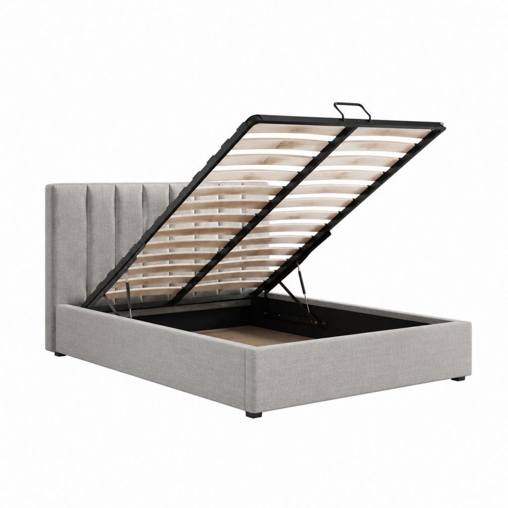 Stauraumbett Doppelbett Hellgrau Polyester mit Gasdruckfeder und Lattenrost 160 x 200 cm