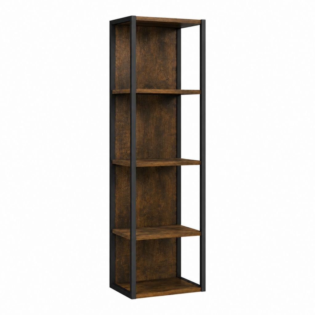 Bücherregal 4 Ebenen Braun Schwarz MDF Stahl 60 x 30 x 180 cm