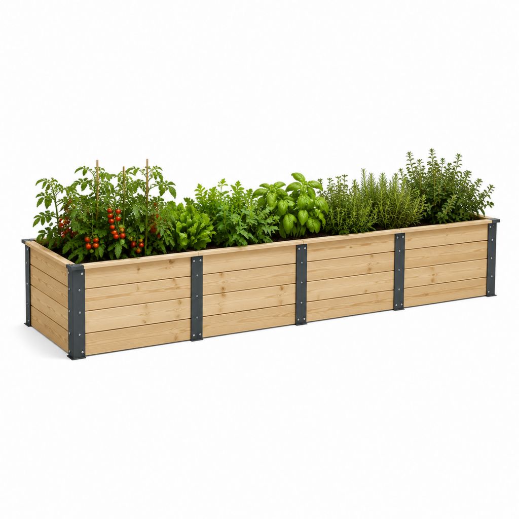 Hochbeet rechteckig Natur Kiefernholz Stahl 240 x 60 x 40 cm